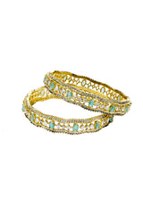 Bangles - 2 PC - D4 - Gold - Green