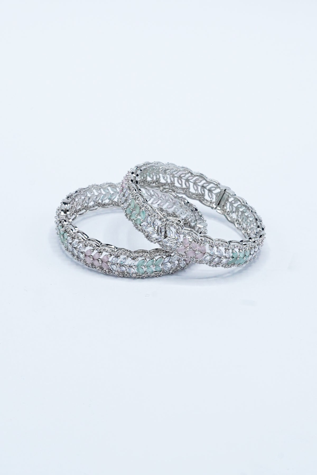 Bangles - 2 PC - D6 - Silver - Green - Pink