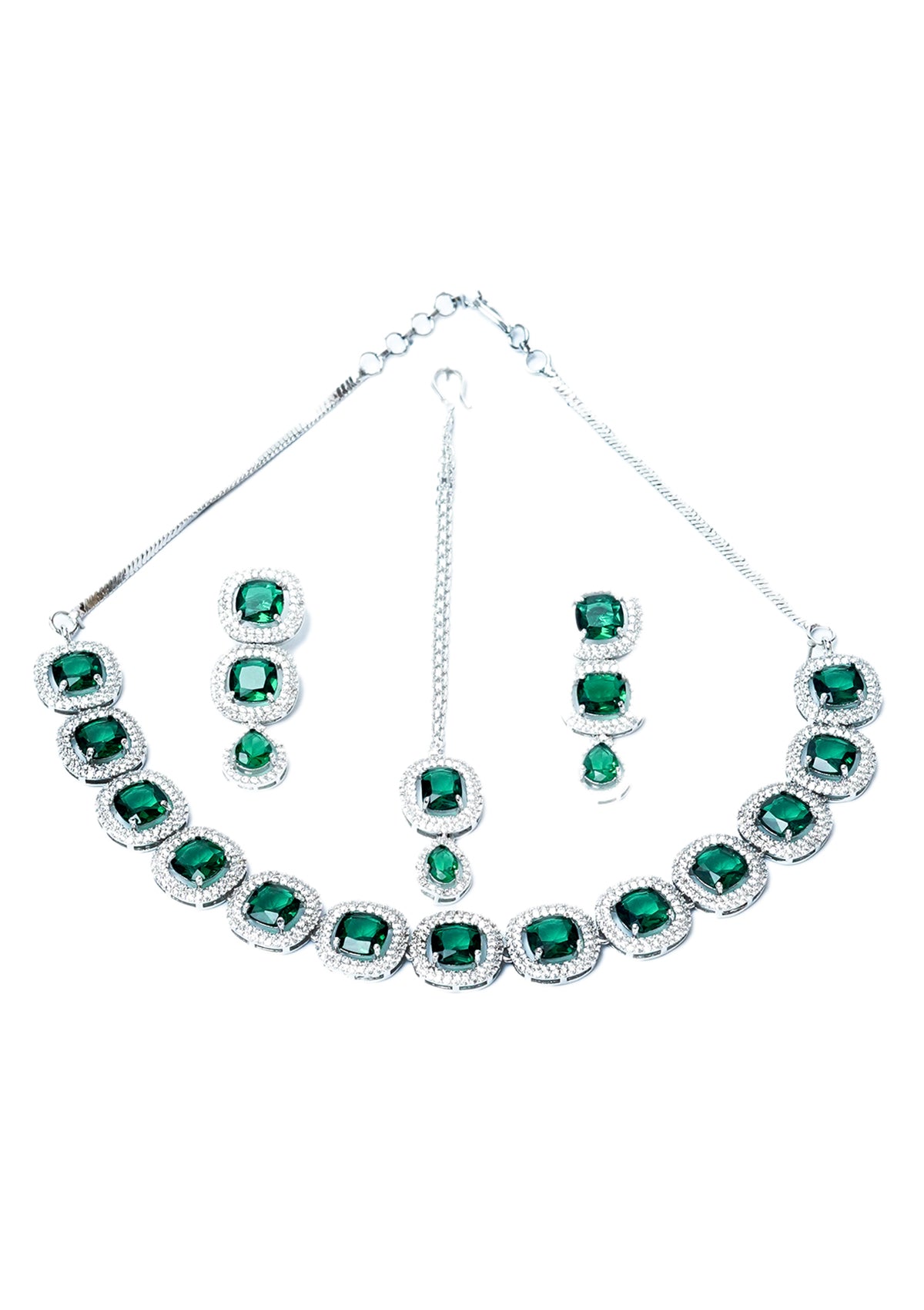 Necklace Set - D1 - Silver - Green