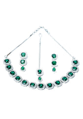 Necklace Set - D1 - Silver - Green