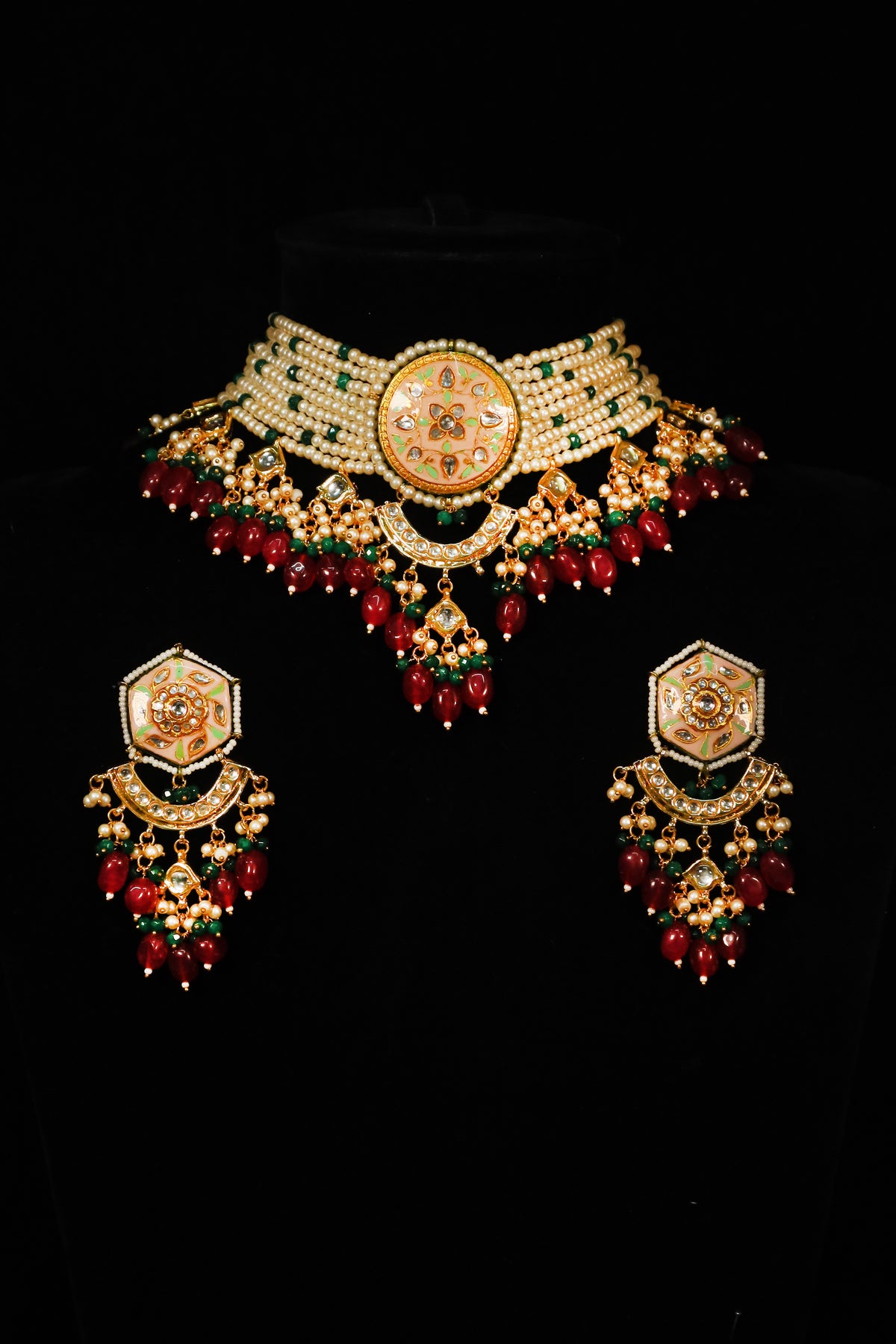 Necklace Set - D79 - Gold - Ruby