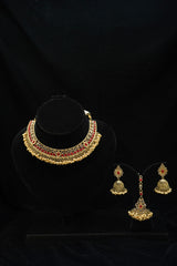 Necklace Set - D72 - Gold - Red