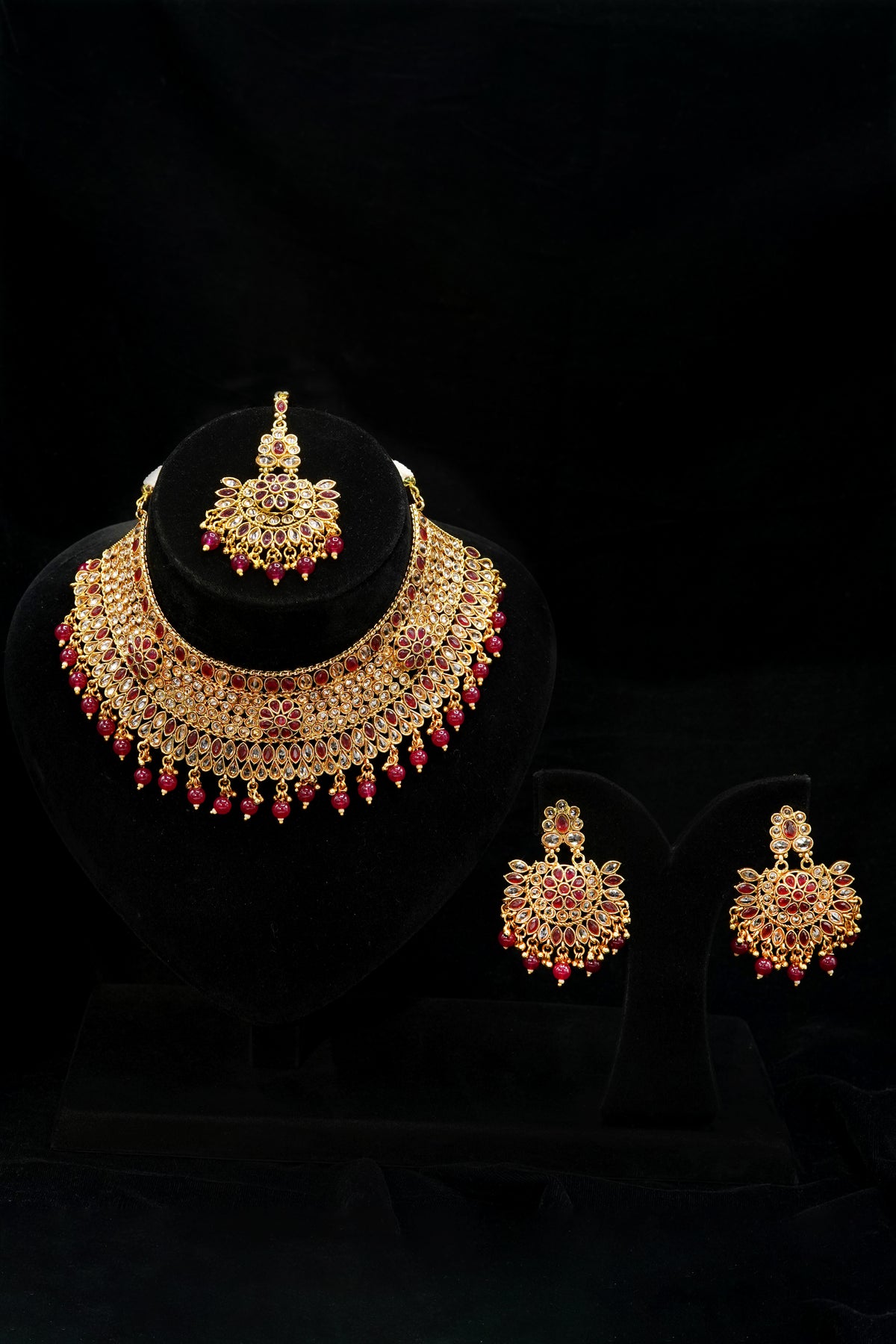 Necklace Set - D71 - Gold - Ruby