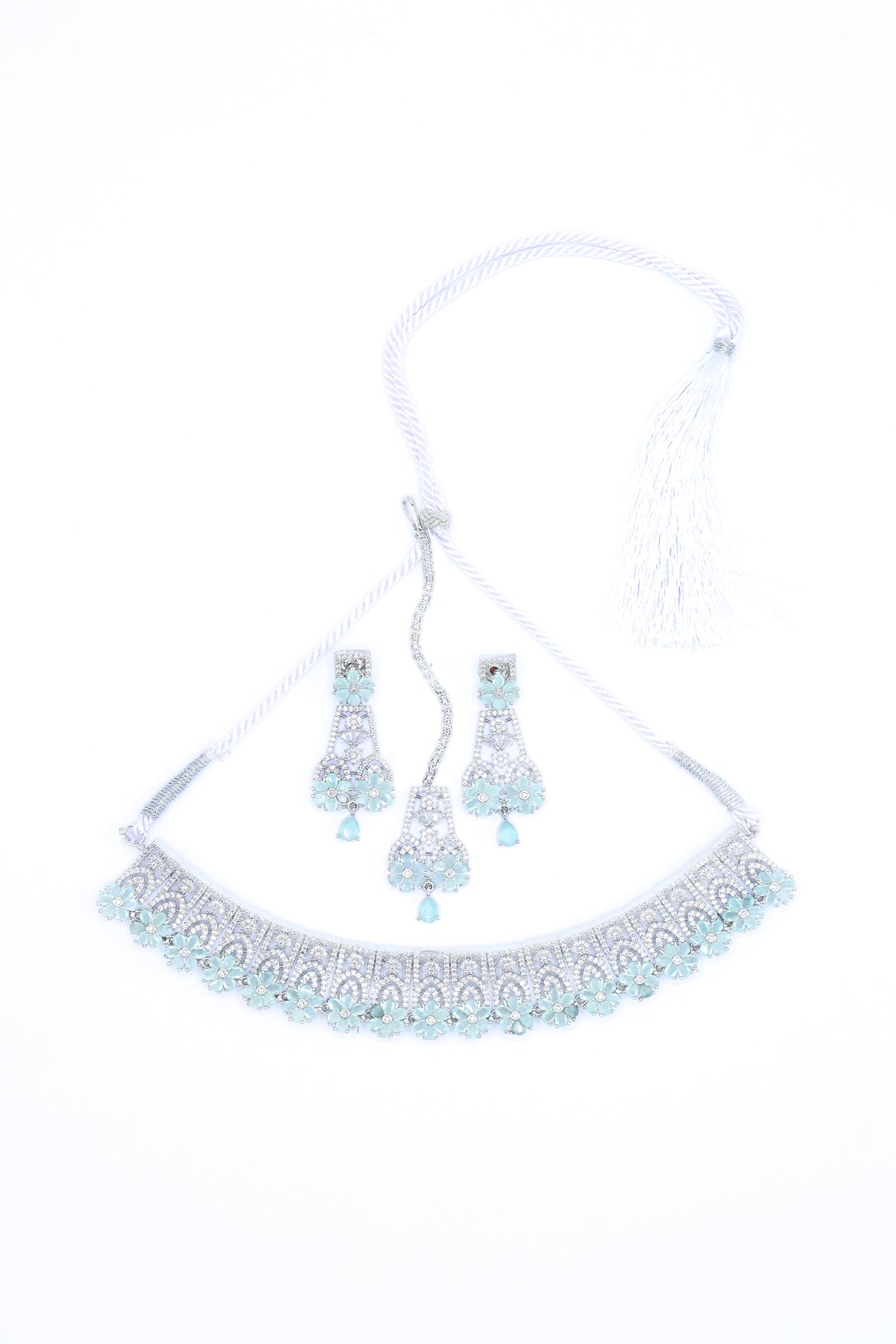 Necklace Set - D26 - Silver - Mint Green