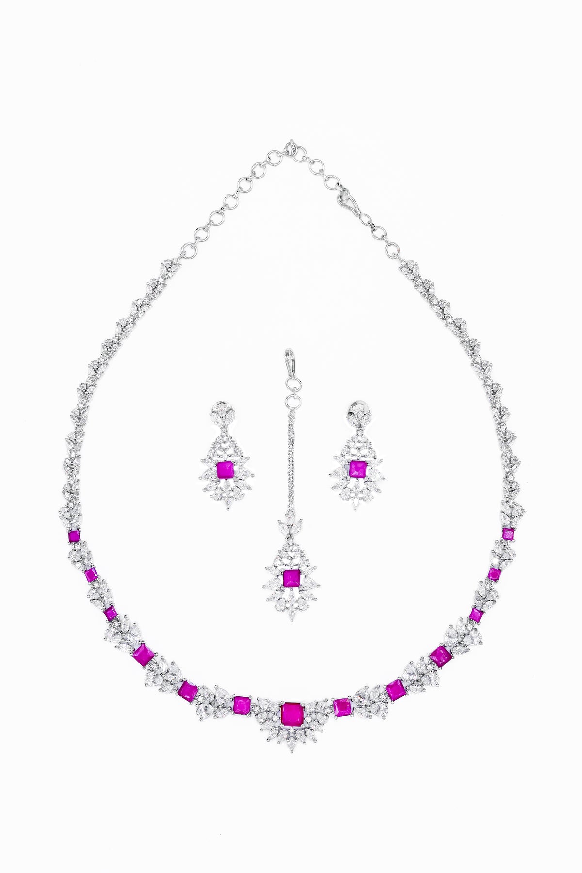 Necklace Set - D2 - Silver - Pink