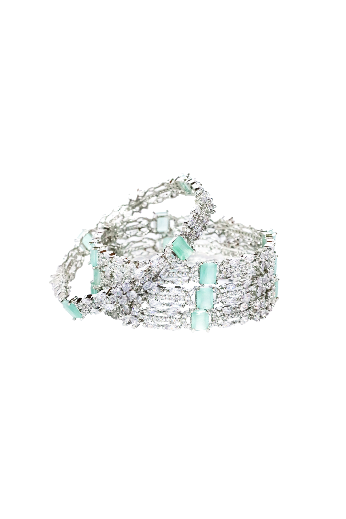 Bangles - 4 PC - D13 - Silver - Green